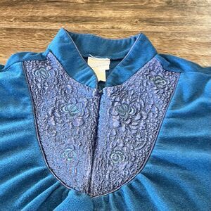 Vintage Quiet Moments Sleep Dress 2XL Teal Blue House Dress Robe Pajamas Zip